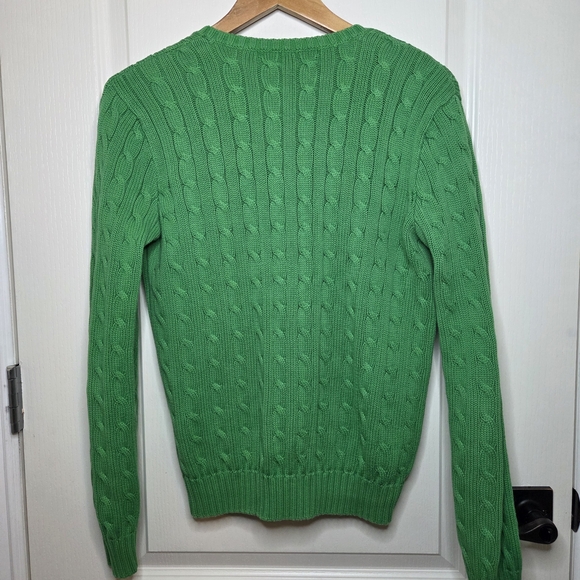Vintage Ralph Lauren Green V-Neck Cableknit Sweater Large - Picture 3 of 4